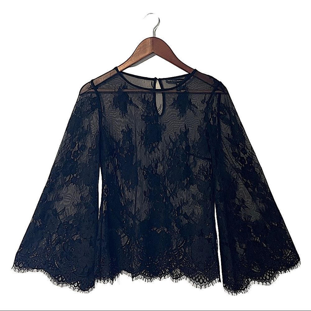 WHBM Bell Sleeve Keyhole Lace Top